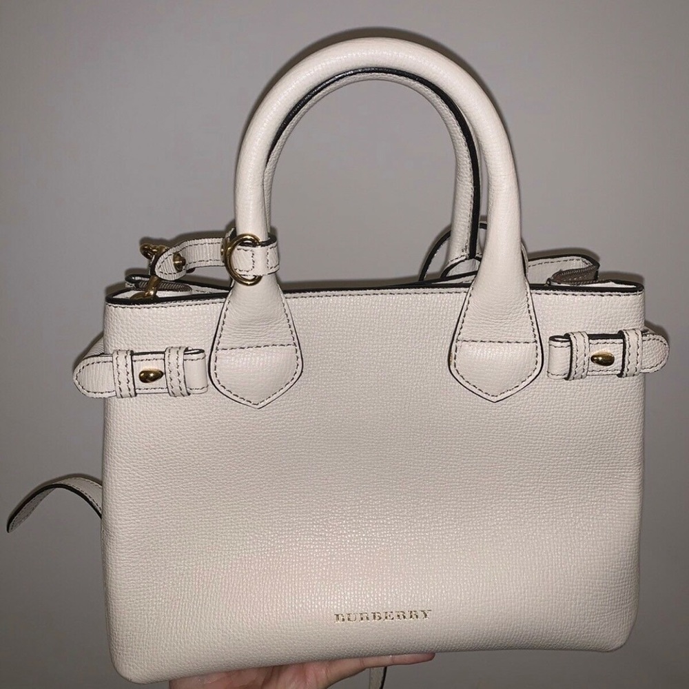 Authentic cream beige Limestone BURBERRY SMALL BANNER TOTE BAG / PURSE